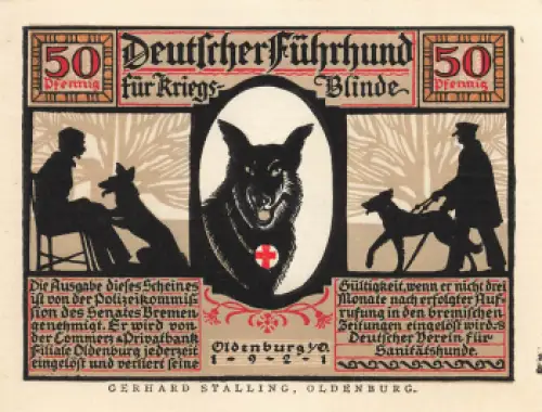 26121 Oldenburg Notgeld Blindenführhund 1921