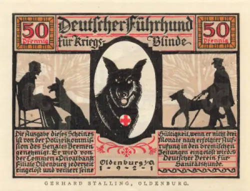 26121 Oldenburg Notgeld Blindenführhund 1921