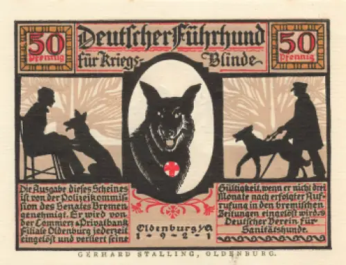 26121 Oldenburg Notgeld Blindenfuehrhund 1921