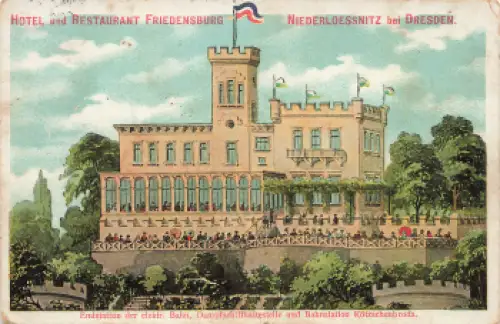 01445 Niederlößnitz Radebeul Hotel und Restaurant Friedensburg Litho o um 1910