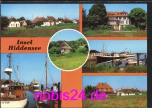 18565 Hiddensee Mehrbildkarte Schiffe Fischerhäuser *ca.1983