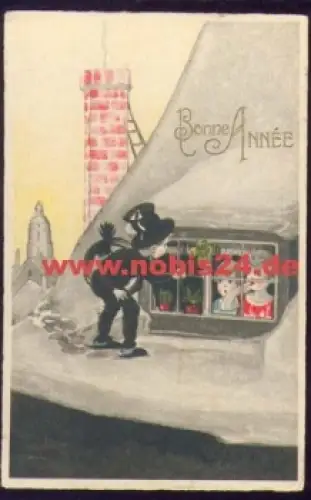 Schornsteinfeger am Dachfenster, gebr. ca. 1920