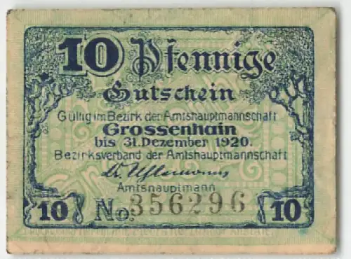 01558 Großenhain Notgeld 10 Pfennig 1920