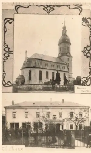 01594 Prausitz Hirschstein Kirche und Schule Echtfoto * um 1940