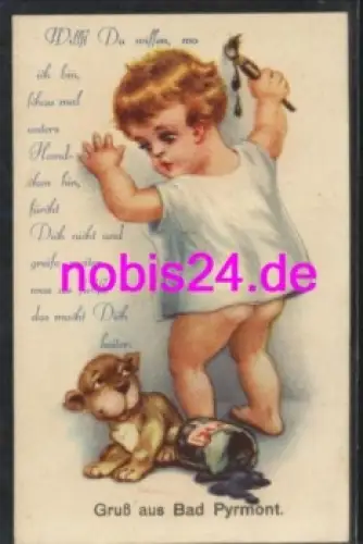 31812 Bad Pyrmont Kind Hund Klappkarte  *ca.1955