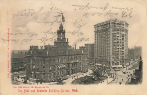 Detroit Michigan City Hall Majestic Building Hochprägekarte o 1907