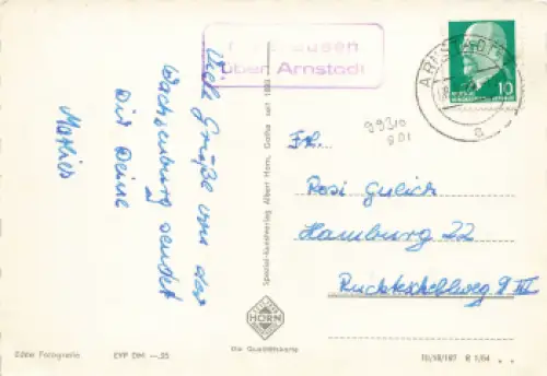 99310 Holzhausen Landpoststempel o 8.8.1964 auf AK Wachsenburg