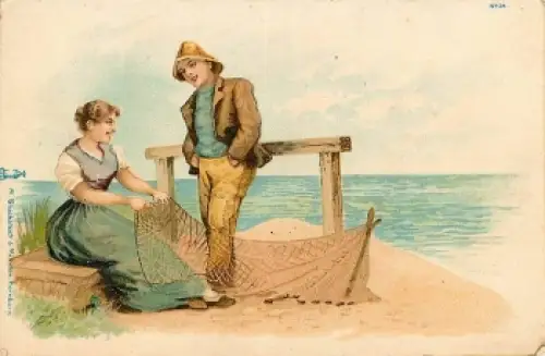 Fischer mit Frau Künstlerkarte * um 1900
