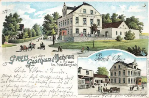 01665 Mehren Käbschütztal Gasthaus Litho Friedrich Ebersbach o 1900