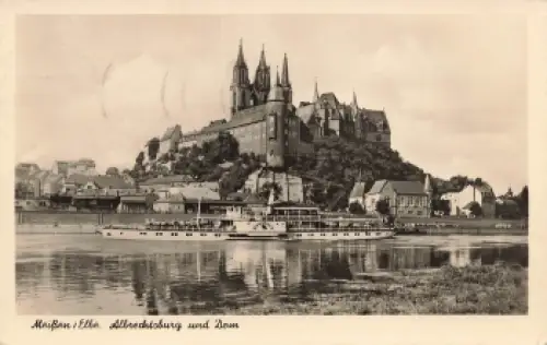 01662 Meißen Albrechtsburg und Dom mit Elbdampfer "Einheit" o 1957