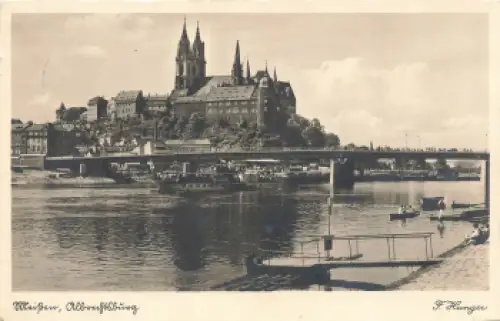 01662 Meißen Albrechtsburg mit Elbdampfer "Bastei" o 1938