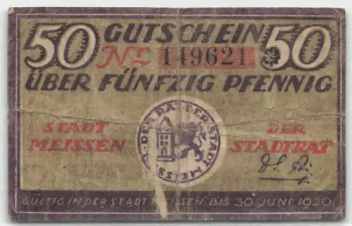 01662 Meißen Notgeld 50 Pfennig 1920