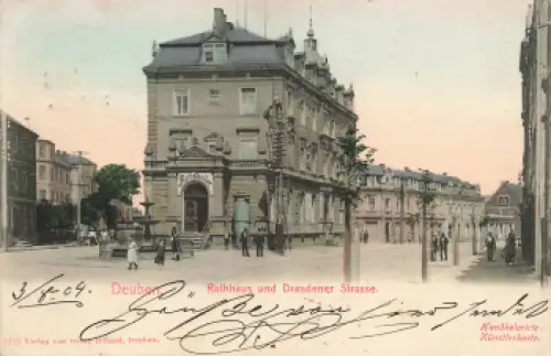 01705 Freital Deuben Rathaus und Dresdner Strasse Bahnpost Dresden-Tharandt Zug 1123 o 1904