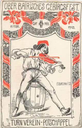 01705 Freital Potschappel Turnverein Gebirgsfest 1913 Künstlerkarte Blochwitz *