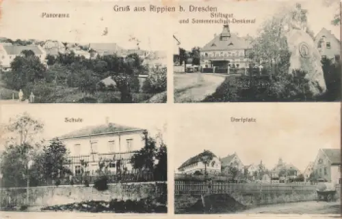 01728 Rippien Bannewitz Mehrbildkarte Schule Stiftsgut Dorfplatz o 1917