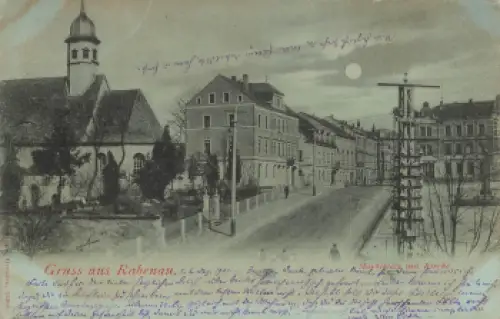 01734 Rabenau Sachsen Marktplatz mit Kirche Mondscheinkarte o 1902