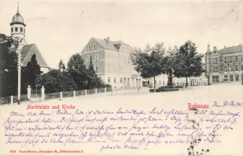 01734 Rabenau Sachsen Marktplatz mit Kirche o 1902