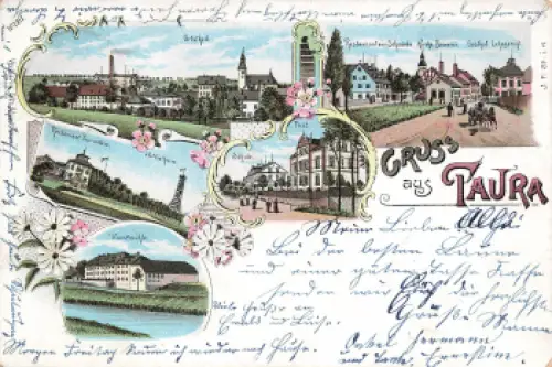 09249 Taura Postamt Schule Restaurant Brauerei Litho o 1900