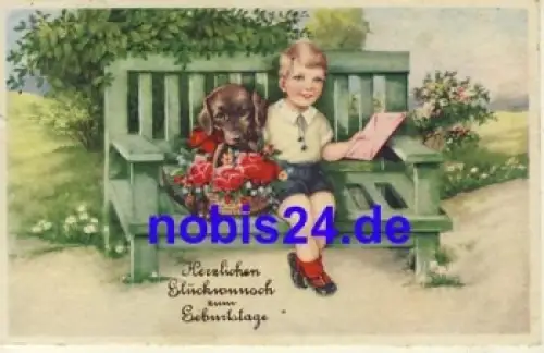 Dackel Geburtstagskarte o um 1950