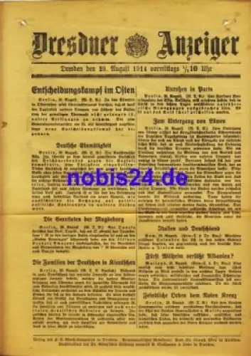 Dresdner Anzeiger 1.WK Sonderblatt  1914 "Entscheidungskampf im Osten"