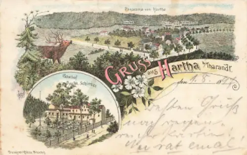 01737 Kurort Hartha Tharandt Gasthof M Schirmer Litho o 1897