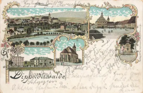 01744 Dippoldiswalde Müllerschule Litho o 1898