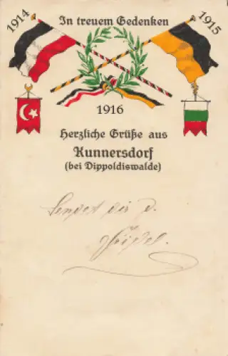 01768 Kunnersdorf Glashütte Patriotika Karte 1.WK gebraucht 1916