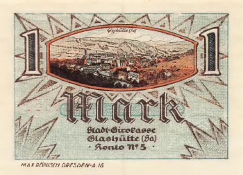 01768 Glashütte Sachsen Notgeldschein 1 Mark 1921