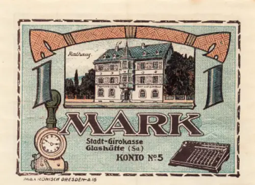 01768 Glashütte Sachsen Notgeldschein 1 Mark 1921