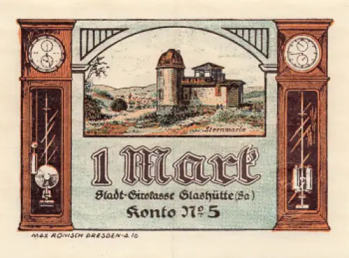 01768 Glashütte Sachsen Notgeldschein 1 Mark 1921