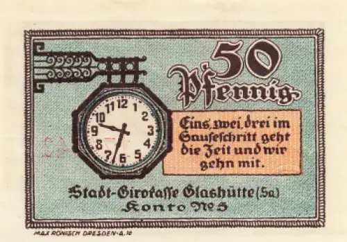 01768 Glashütte Sachsen Notgeldschein 50 Pfennig 1921