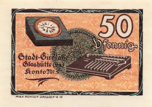 01768 Glashütte Sachsen Notgeldschein 50 Pfennig 1921