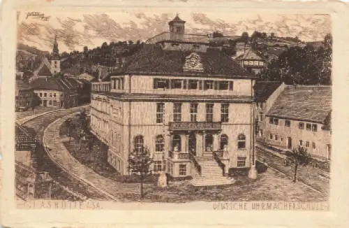 01768 Glashütte Sachsen Deutsche Uhrmacherschule Künstlerkarte * 1925
