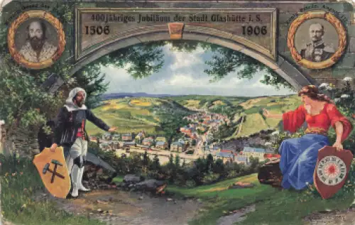 01768 Glashütte Sachsen 400 Jahrfeier Künstlerkarte Richard Lanzendorf o 1906