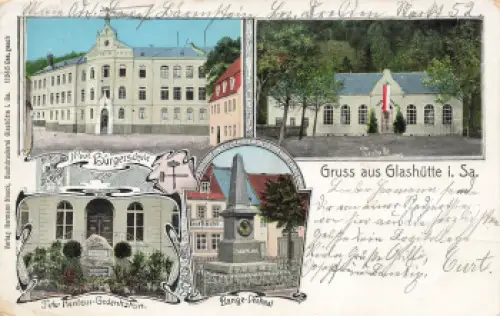 01768 Glashütte Sachsen Schule Turnhalle Pater Henlein Gedenkstein o 1907