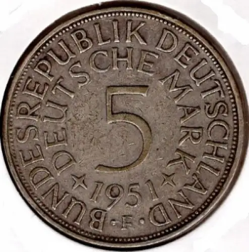 5 D-Mark 1951 F Silberadler BRD Jäger 387