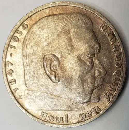 Jäger 0360 - 5 Reichsmark 1936 E Hindenburg Silbermünze Deutsches Reich