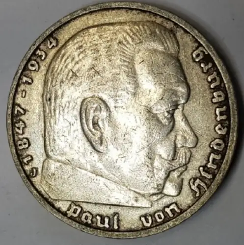 Jäger 0360 - 5 Reichsmark 1936 J Hindenburg Silbermünze Deutsches Reich