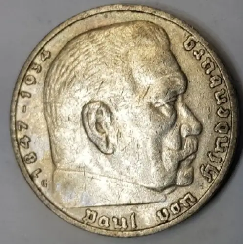 Jäger 0360 - 5 Reichsmark 1935 G Hindenburg Silbermünze