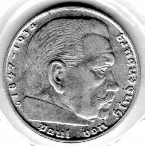 Jäger 0366 2 Reichsmark 1939 D Hindenburg Silbermünze Deutsches Reich