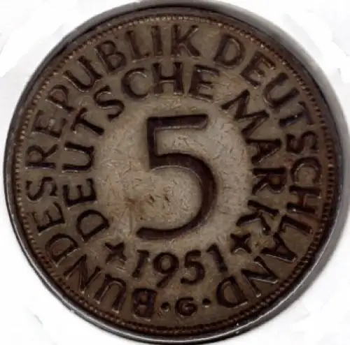 5 D-Mark 1951 G Silberadler BRD Jäger 387