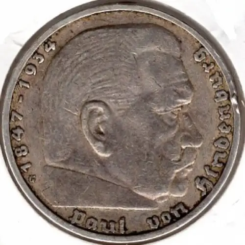 Jäger 0360 - 5 Reichsmark 1936 G Hindenburg Silbermünze Deutsches Reich
