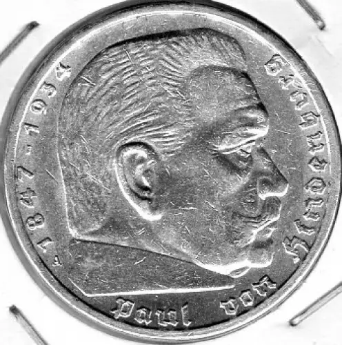 Jäger 0367 - 5 Reichsmark 1936 A Hindenburg Hakenkreuz Silbermünze