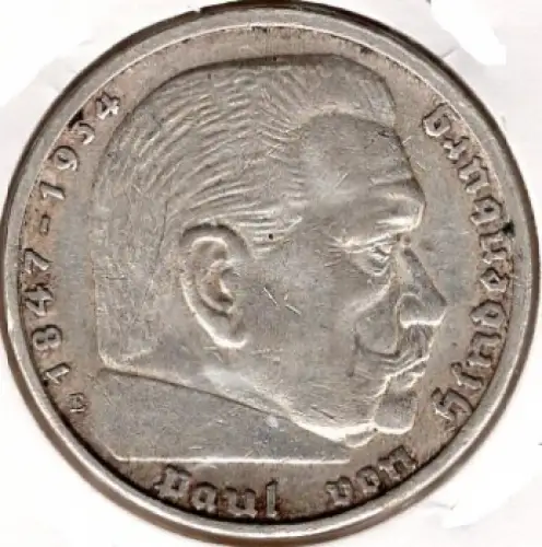 Jäger 0367 - 5 Reichsmark 1936 E Hindenburg Hakenkreuz Silbermünze