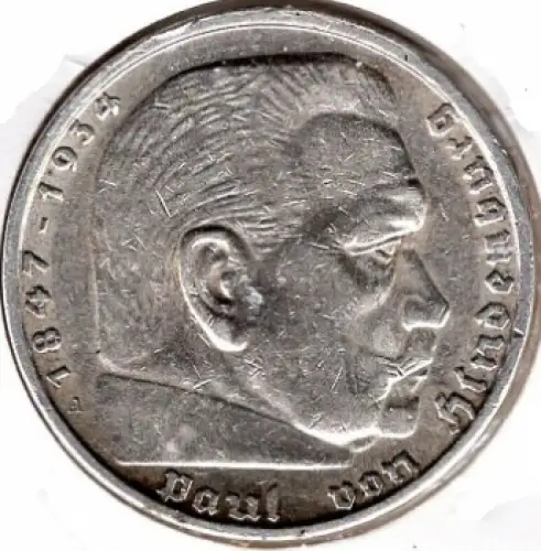Jäger 0367 - 5 Reichsmark 1937 A Hindenburg Hakenkreuz Silbermünze
