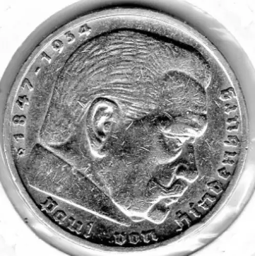 Jäger 0367 - 5 Reichsmark 1937 G Hindenburg Hakenkreuz Silbermünze
