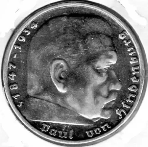 Jäger 0367 - 5 Reichsmark 1937 J Hindenburg Hakenkreuz Silbermünze