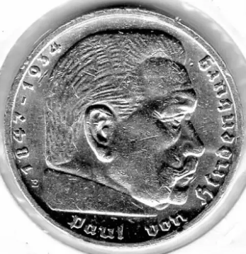 Jäger 0367 - 5 Reichsmark 1938 E Hindenburg Hakenkreuz Silbermünze