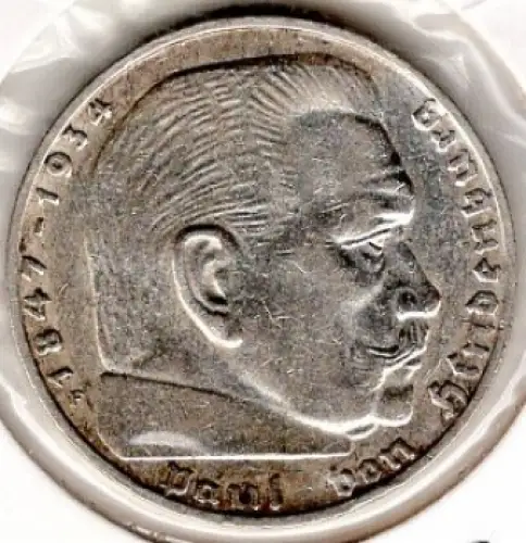 Jäger 0366 2 Reichsmark 1938 F Hindenburg Silbermünze Deutsches Reich