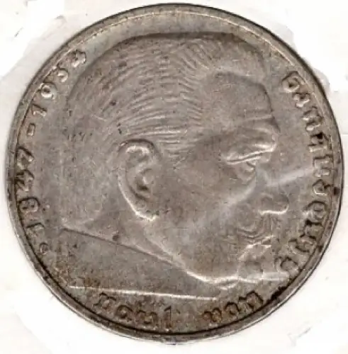 Jäger 0366 2 Reichsmark 1938 G Hindenburg Silbermünze Deutsches Reich